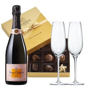 wine, flutes, and chocolate gift sets